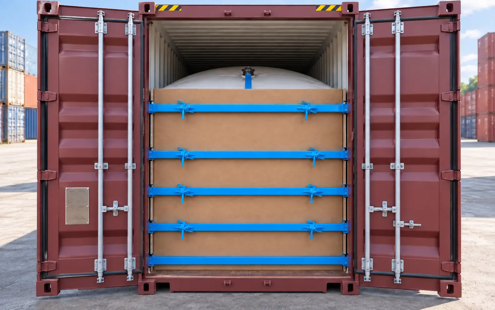 Unbranded flexitank inside a shipping container